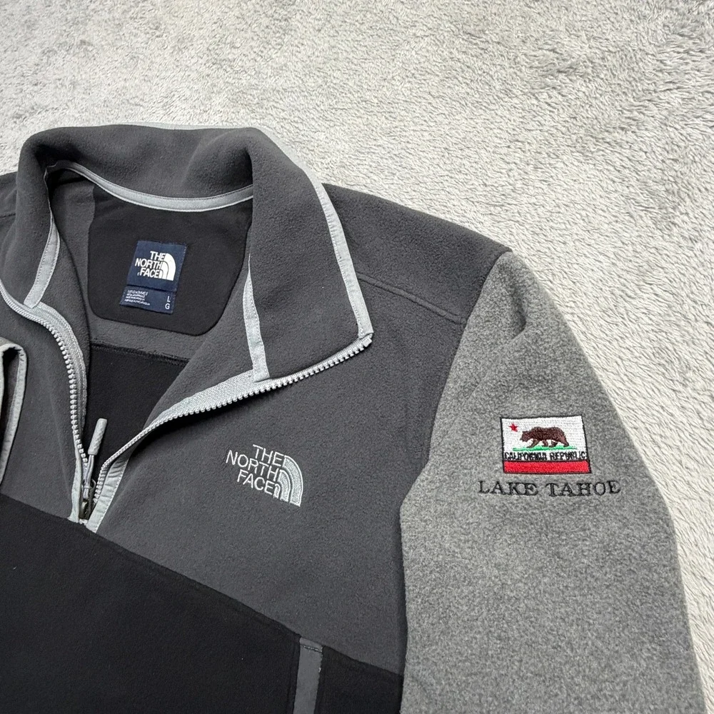 The North Face Mens Quarter Zip Fleece Lake Tahoe California Patch Gray Black L